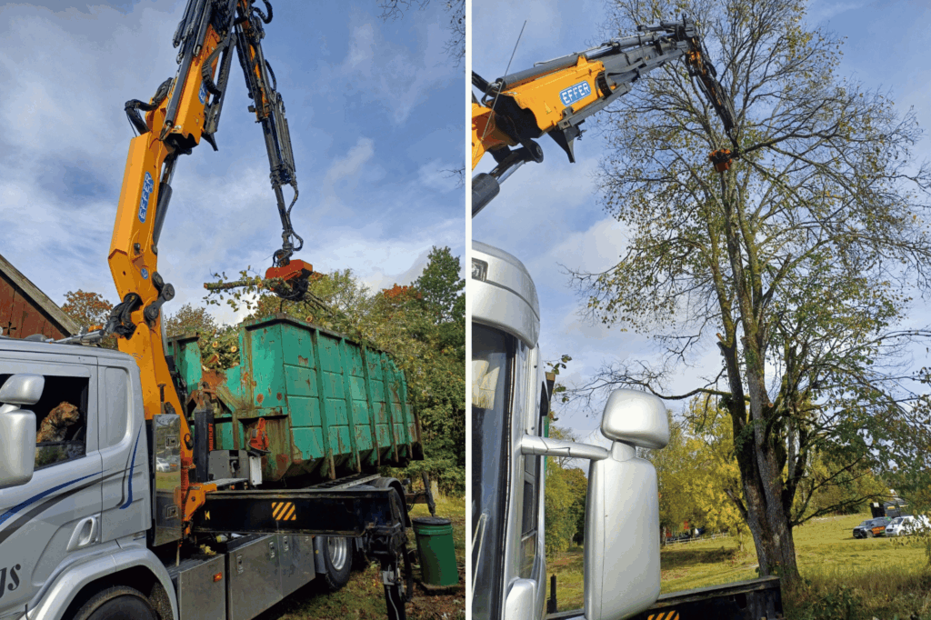 Trädfällning med kranbil Hässleholm